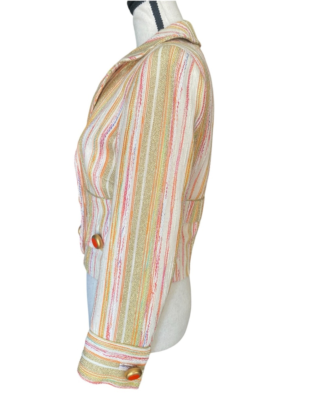 Vintage D&G Dolce & Gabbana IT 42 Metallic Striped Cropped Blazer Y2K - Picture 3 of 11